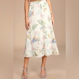 Lulu's Floral Lace Midi Skirt - White Multi